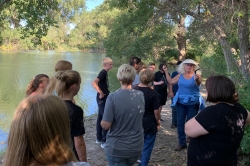 students looking hearing about birds